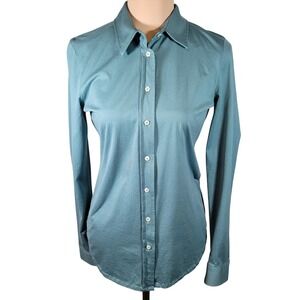 Steel‎ Blue Swiss Cotton Knit Blouse Van Laack Meisterwerk Quiet Luxury 34 2 XS